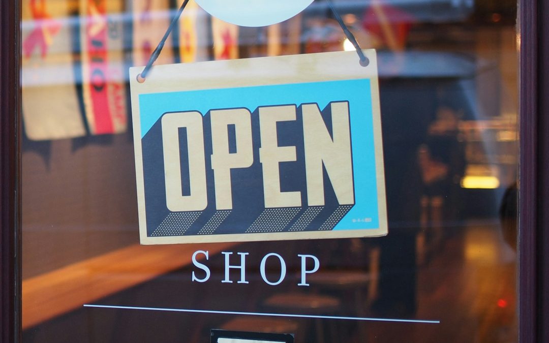 gray and blue Open signage